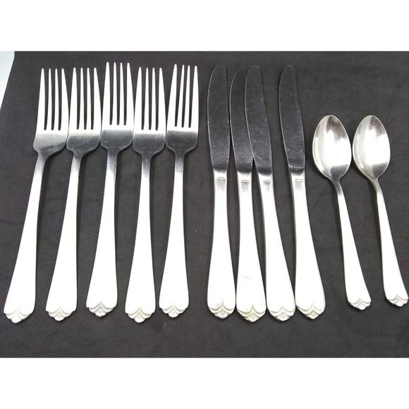 Vtg. Set Of 11 International China Satin Lotus Pattern ? Stainless Flatware READ - Picture 1 of 12